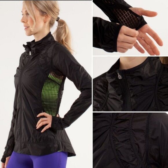Lululemon Black Mesh Running Jacket Coat Size 4 Lightweight Nothin Hide Travel - Picture 2 of 16